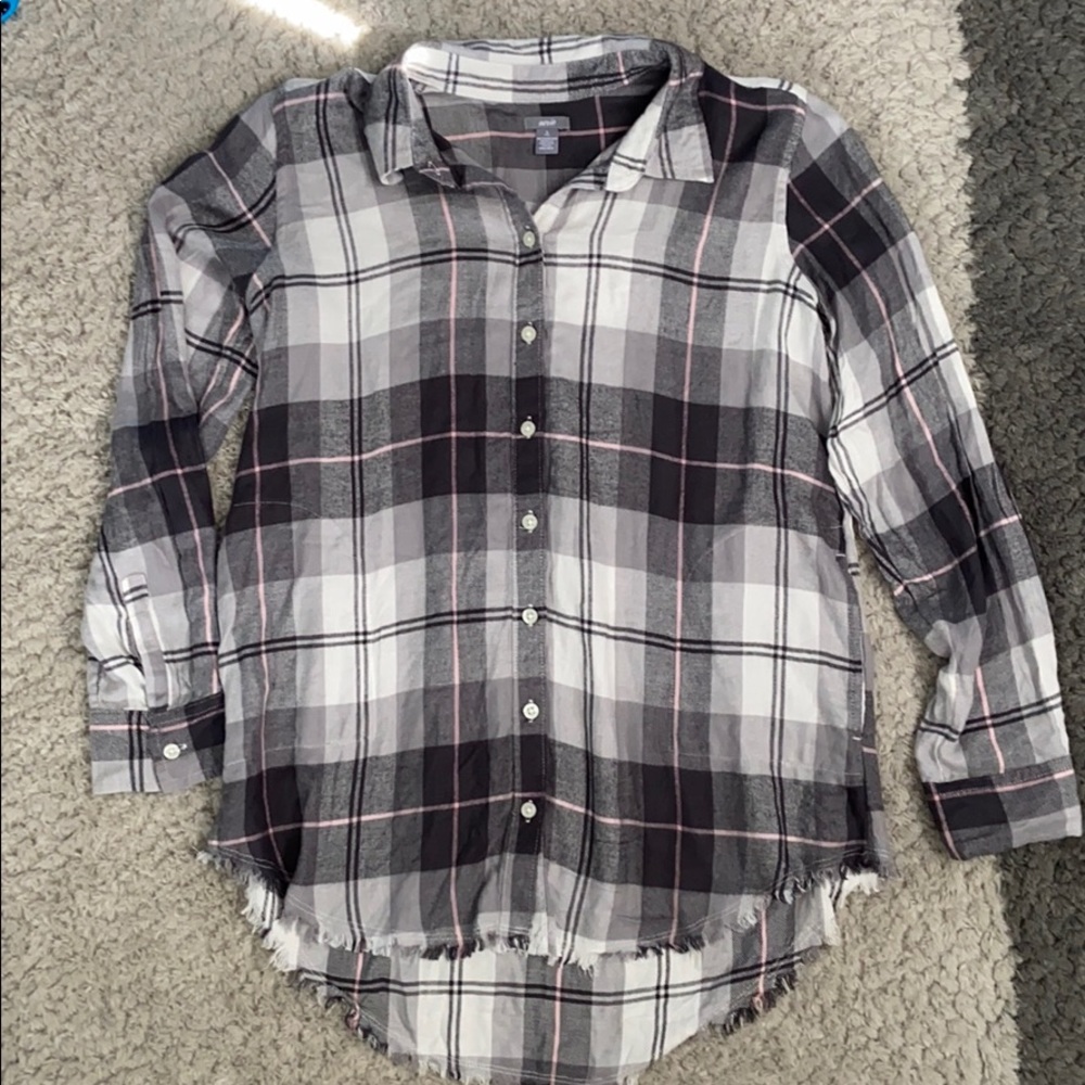 Aerie plaid raw hem flannel button down shirt